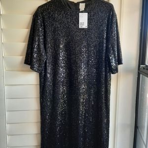 NWT, H&M Black Sequin T-shirt Dress, Size 2